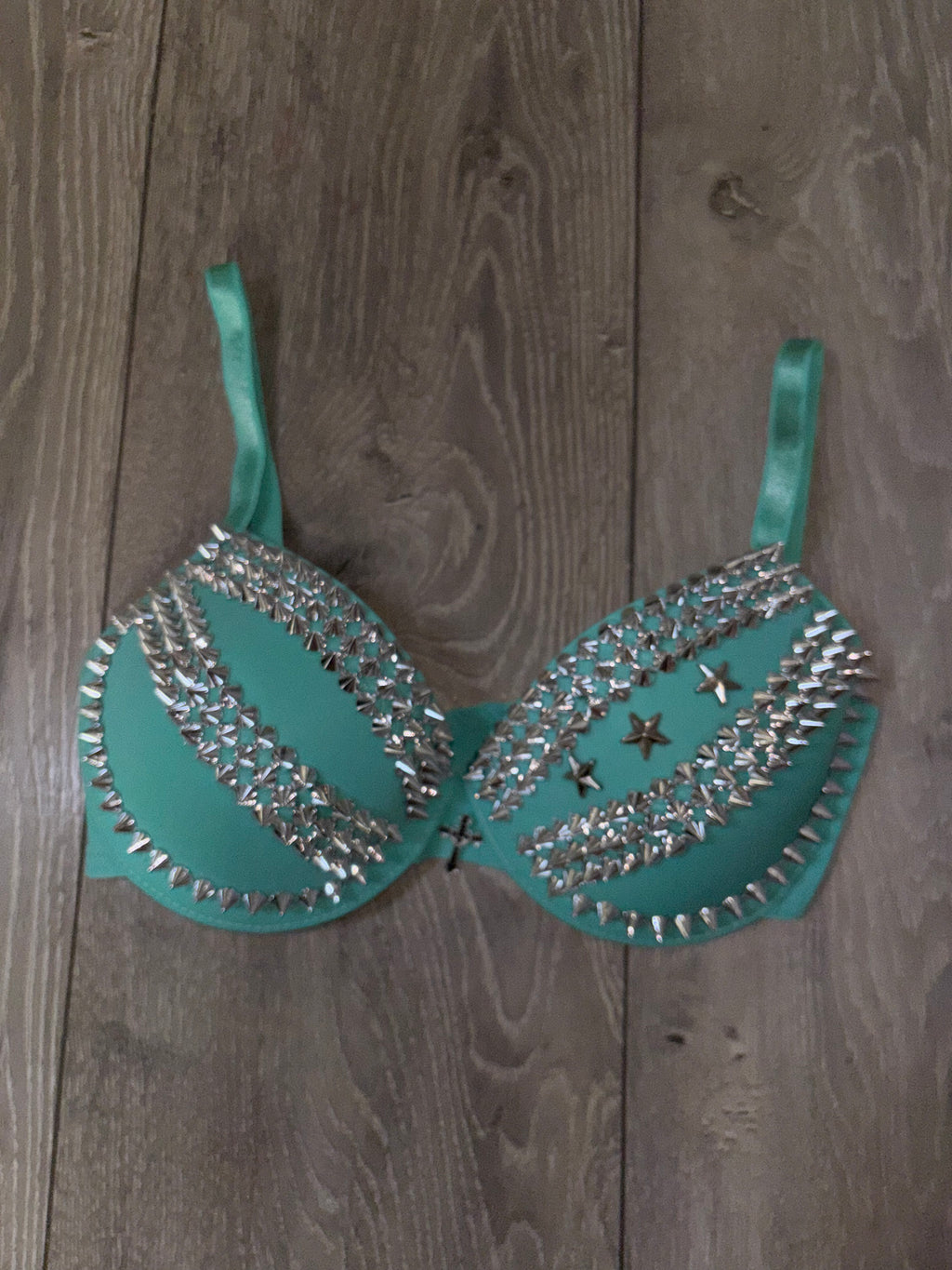 The Turquoise Crossover (with stars) (with cross) Spiked Push up Bra