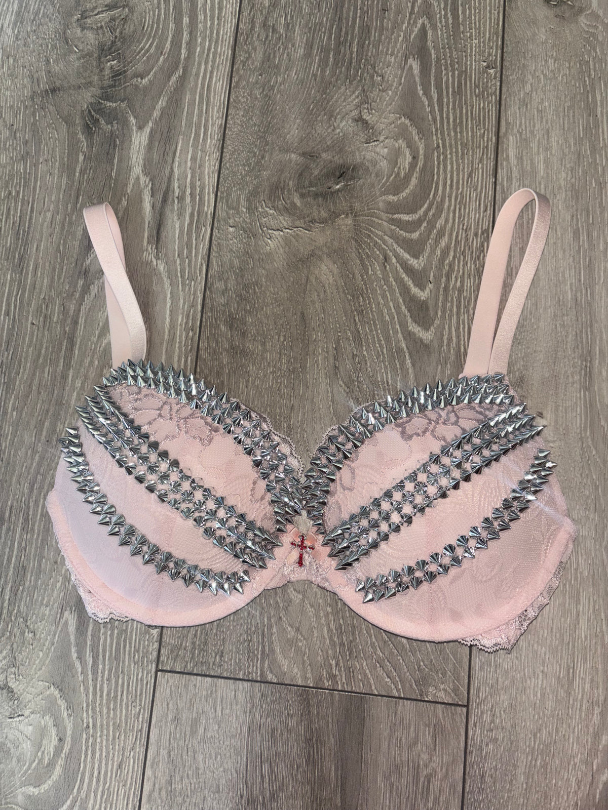 The Light Pink Triple Spiked (with cross) (more sizes) push up bra