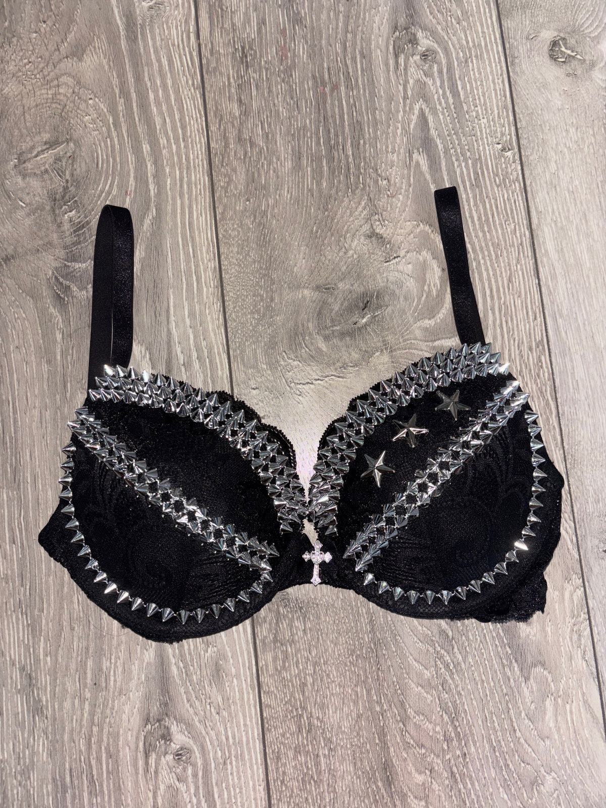 The Black Crossover Spiked (more sizes) (with cross) Push Up Bra