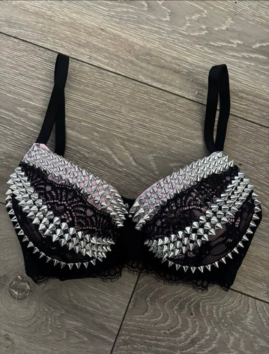 The Pink Y2K Crossover (no cross) (no stars) Spiked push up bra