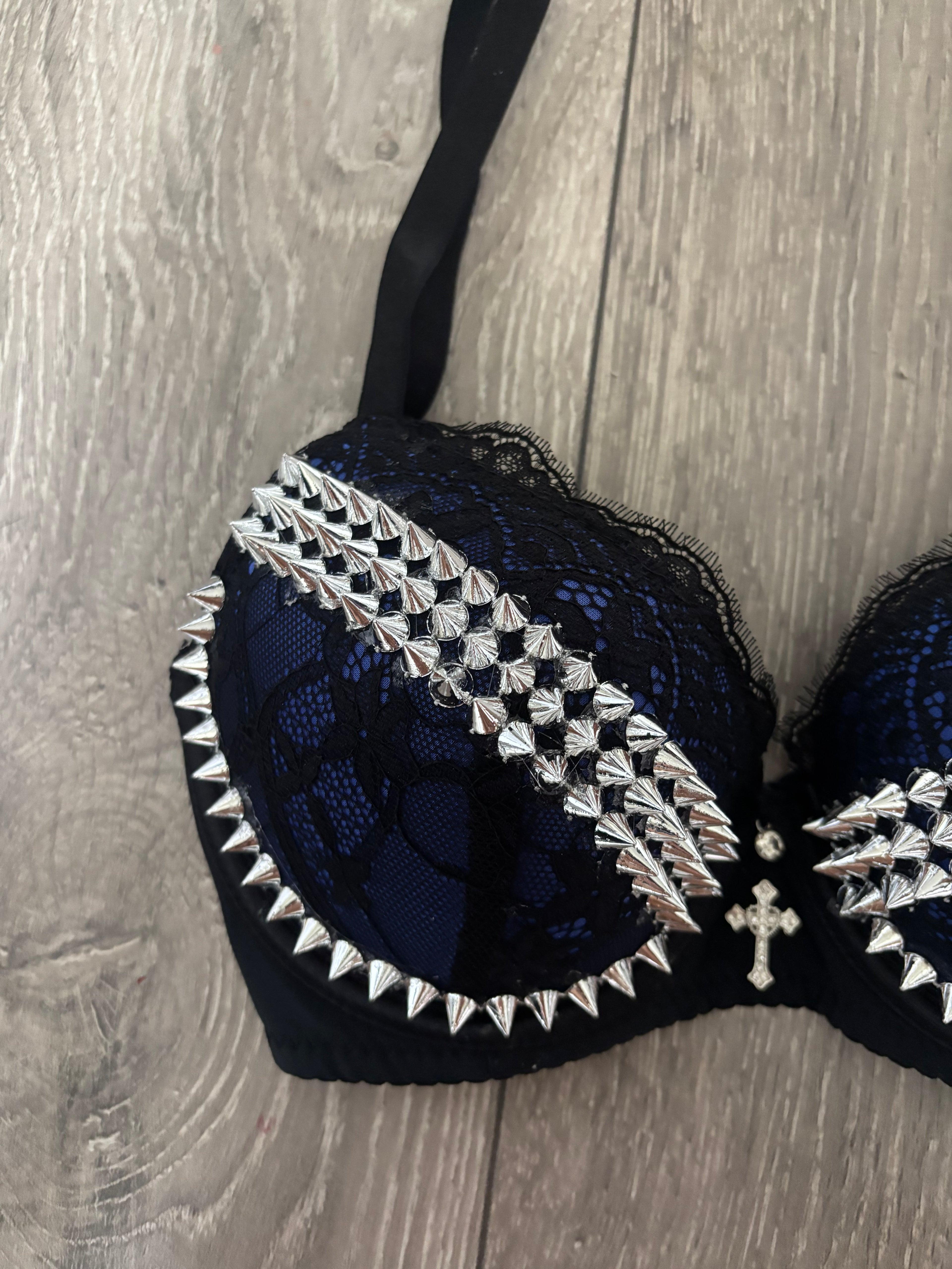 Dark Blue Y2K (with cross) Spiked push up bra