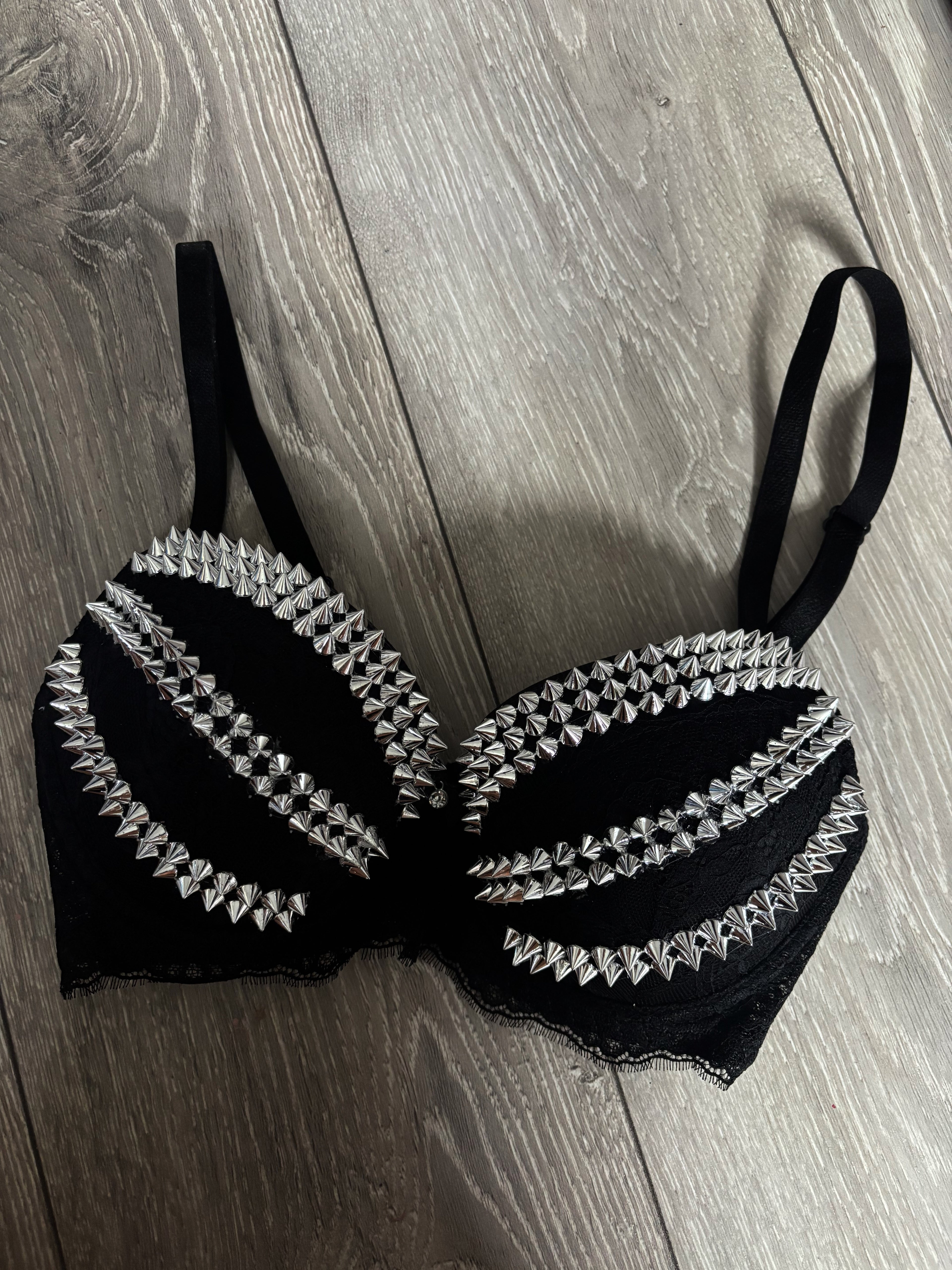Triple Spiked black Y2K (without cross) push up bra