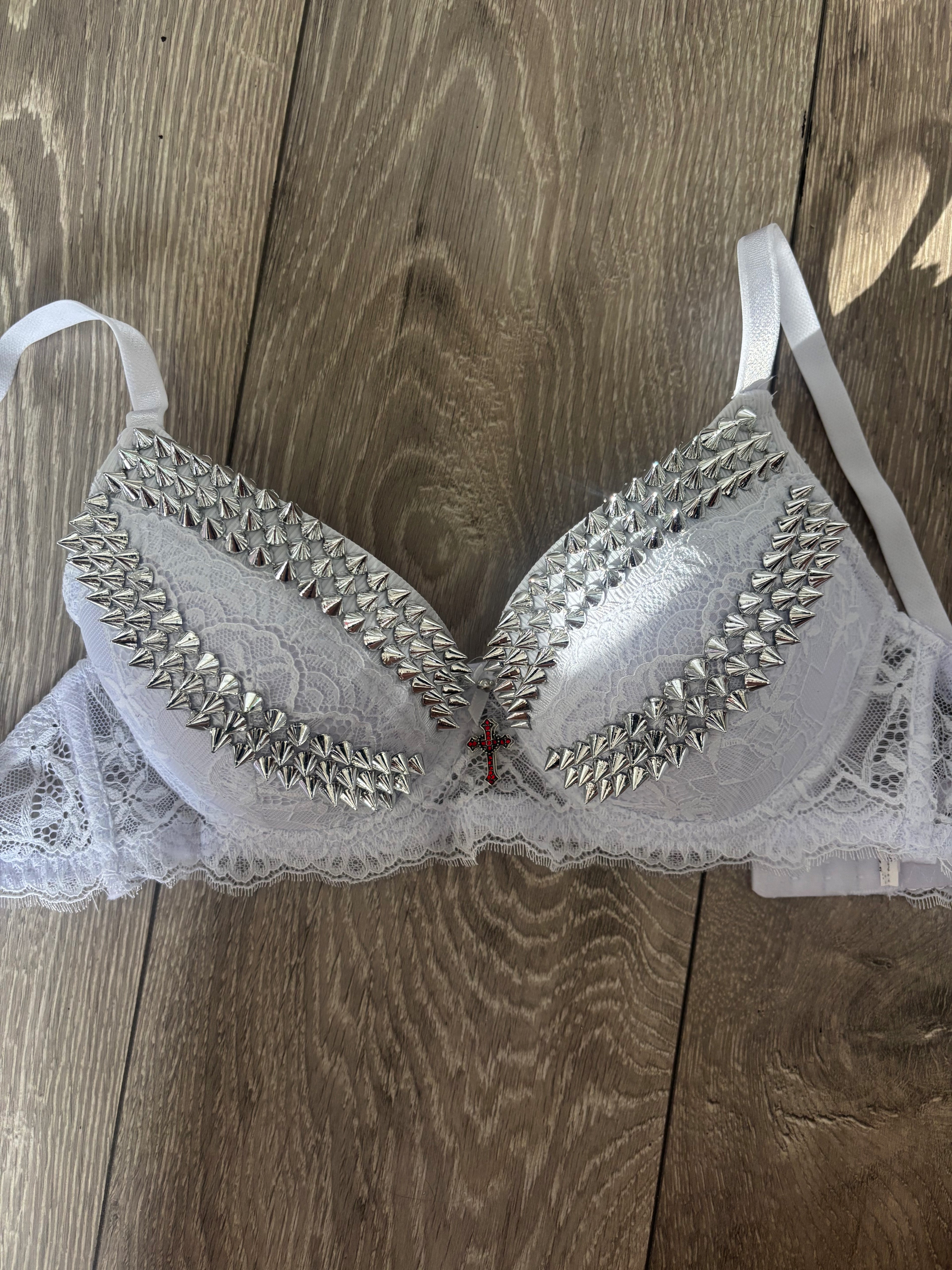 White Y2K (with cross) Spiked push up bra