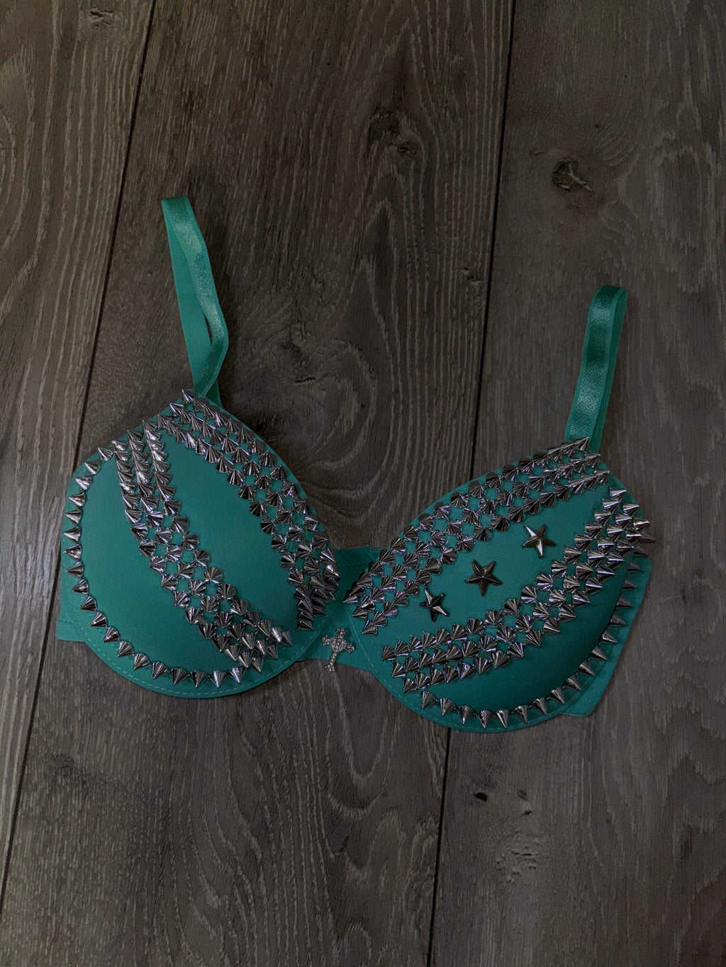 The Turquoise Crossover (with stars) (with cross) Spiked Push up Bra