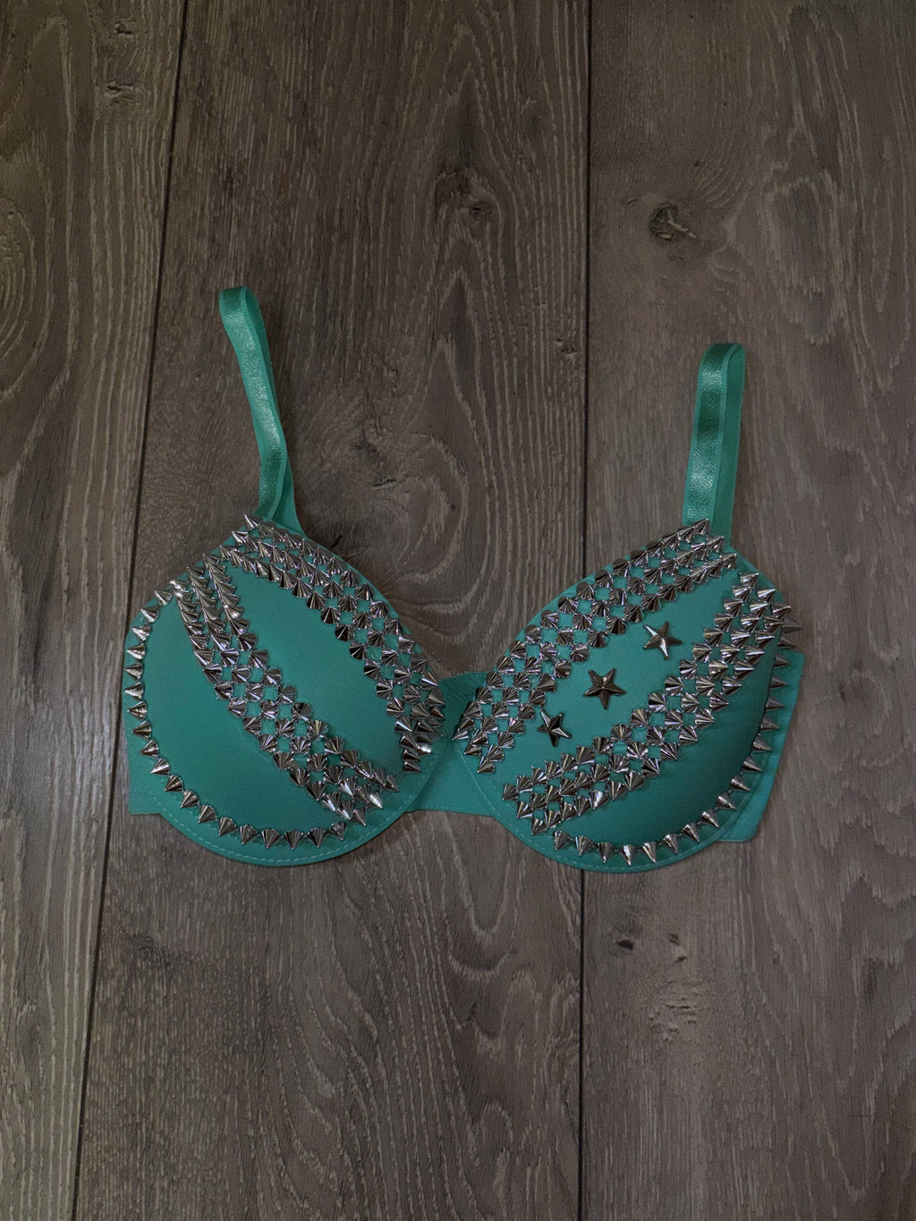 The Turquoise Crossover (with stars) (no cross) Spiked Push up Bra