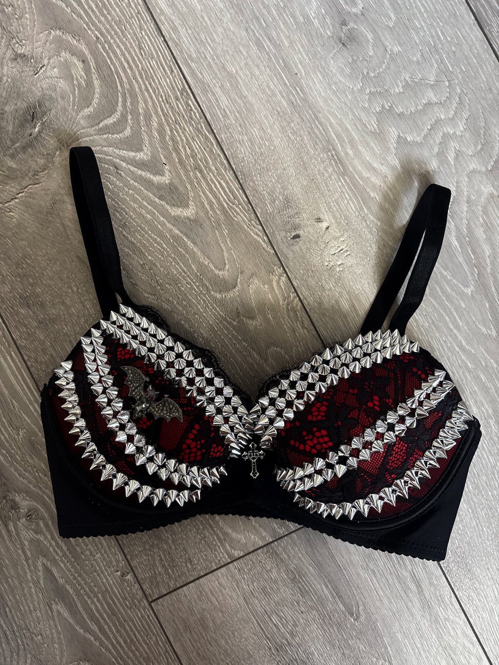 Red Bat Adjustable Pin Spiked (with cross) Push up Bra