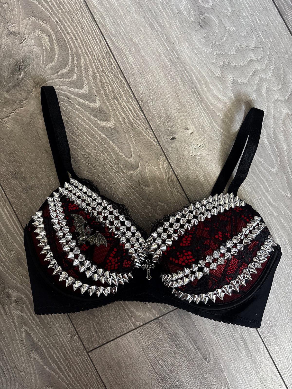 Red Bat Adjustable Pin Spiked (with cross) Push up Bra