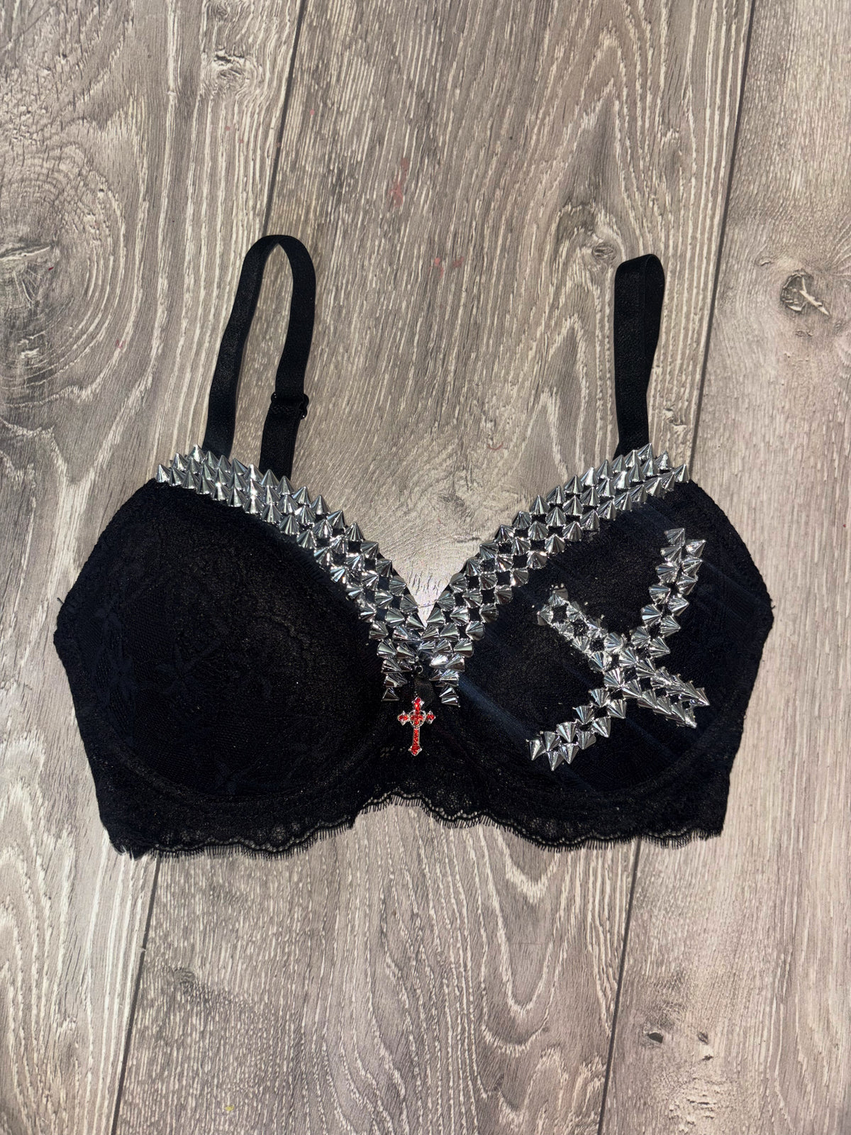 Black Single X Spiked (with cross) push up bra