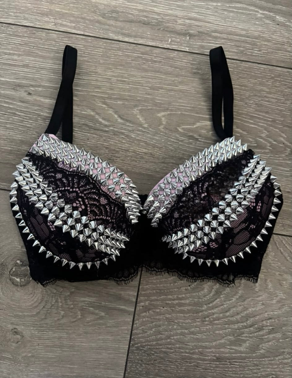 The Pink Y2K Crossover (no cross) (no stars) Spiked push up bra