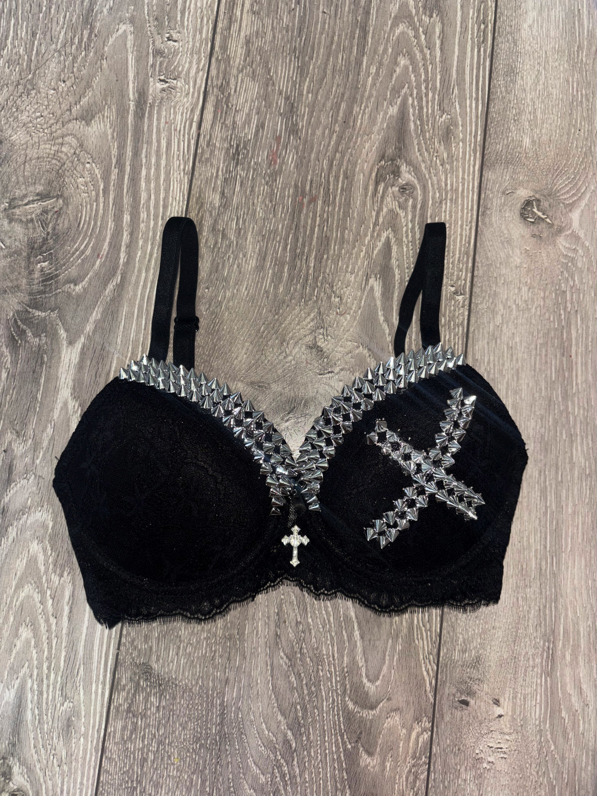 Black Single X Spiked (with cross) push up bra