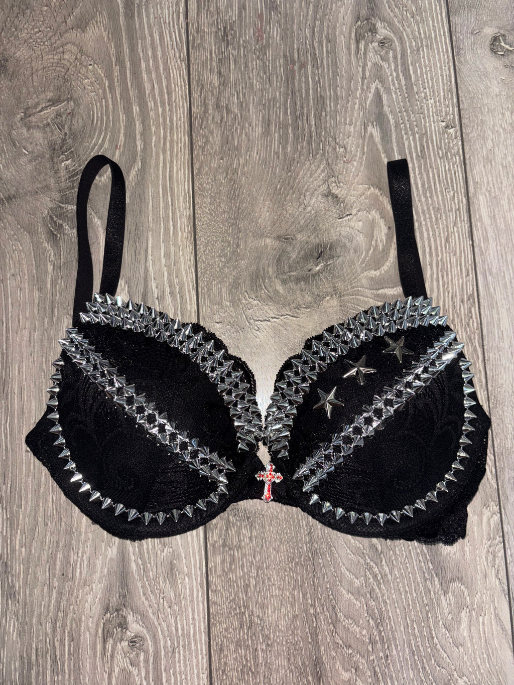 The Black Crossover Spiked (more sizes) (with cross) Push Up Bra