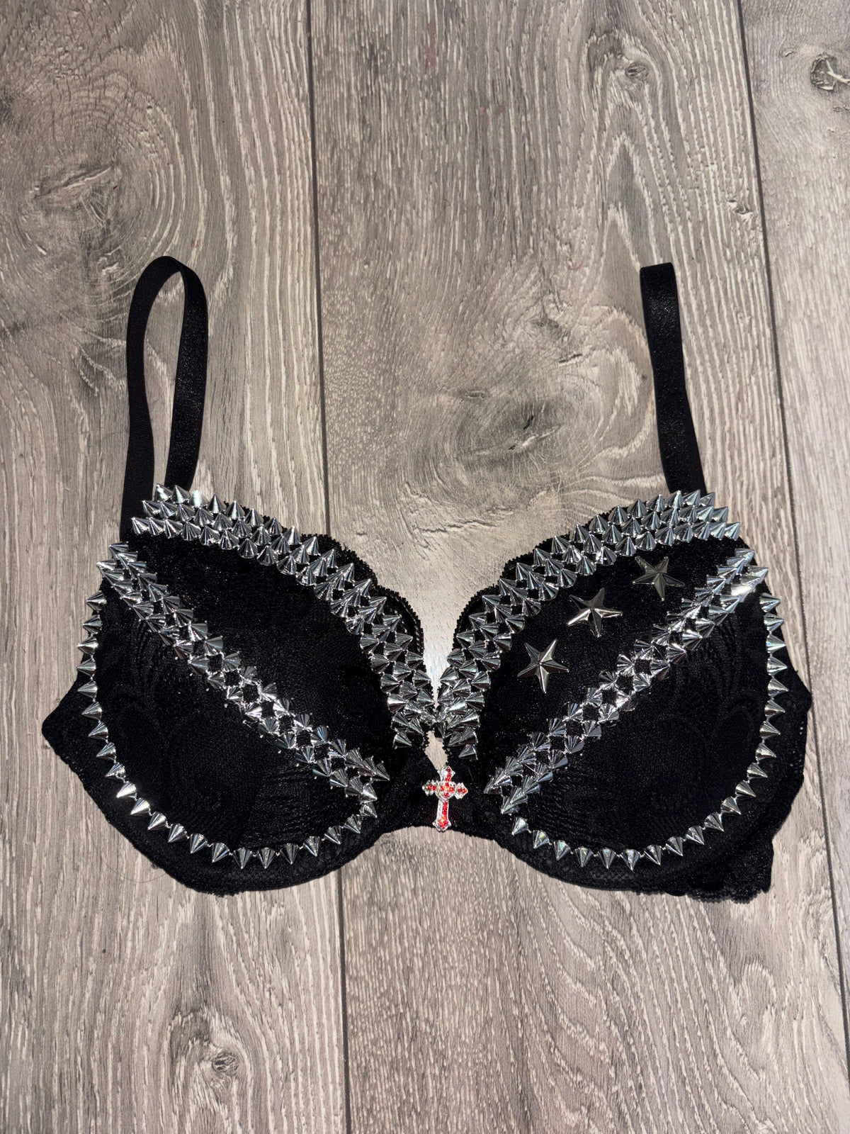 The Black Crossover Spiked (more sizes) (with cross) Push Up Bra