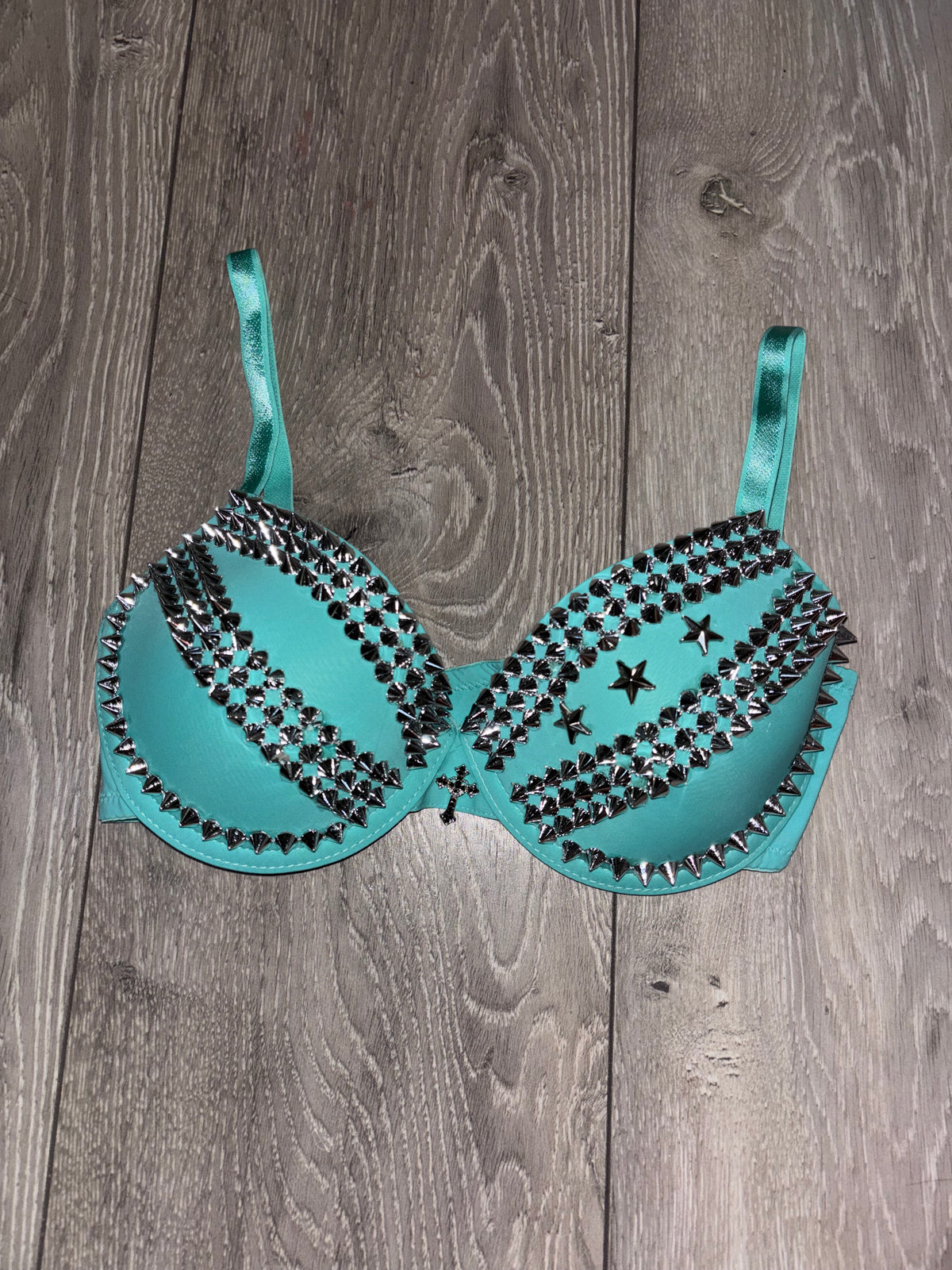 The Turquoise Crossover (with stars) (with cross) Spiked Push up Bra