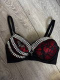 Red Bat Adjustable Pin one side spiked (with cross) push up bra
