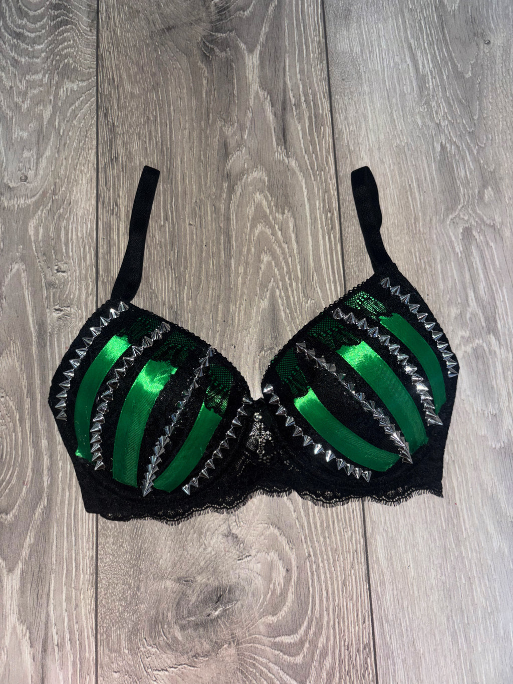 Green Poison Spiked (with cross) Push up bra