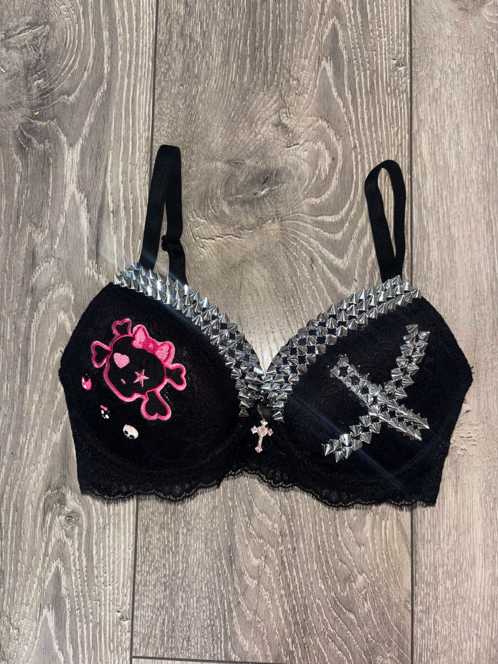 Black Skull Crush Spiked (with cross) push up bra