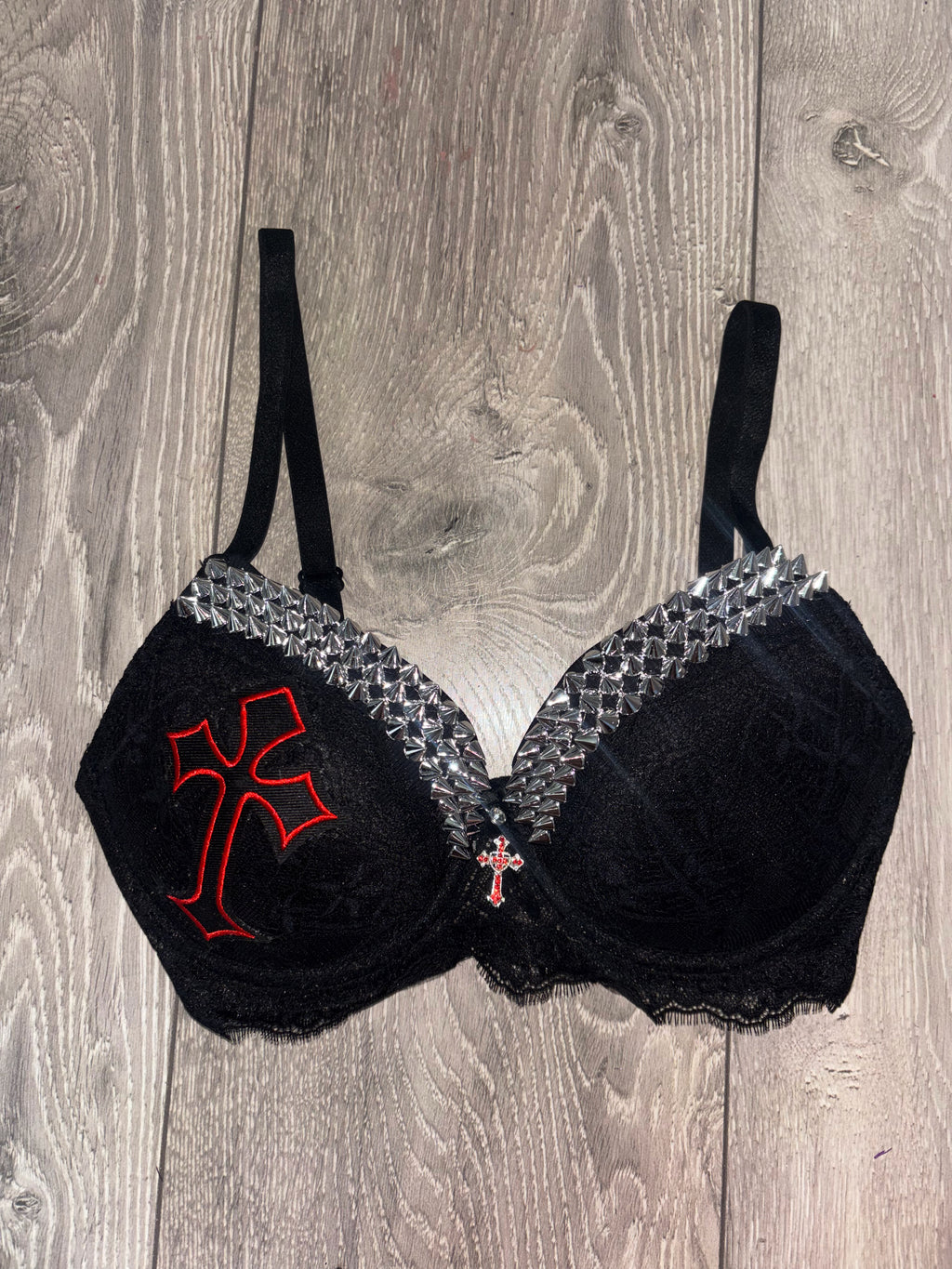 Hellbound Cross single strip spiked (with cross) push up bra