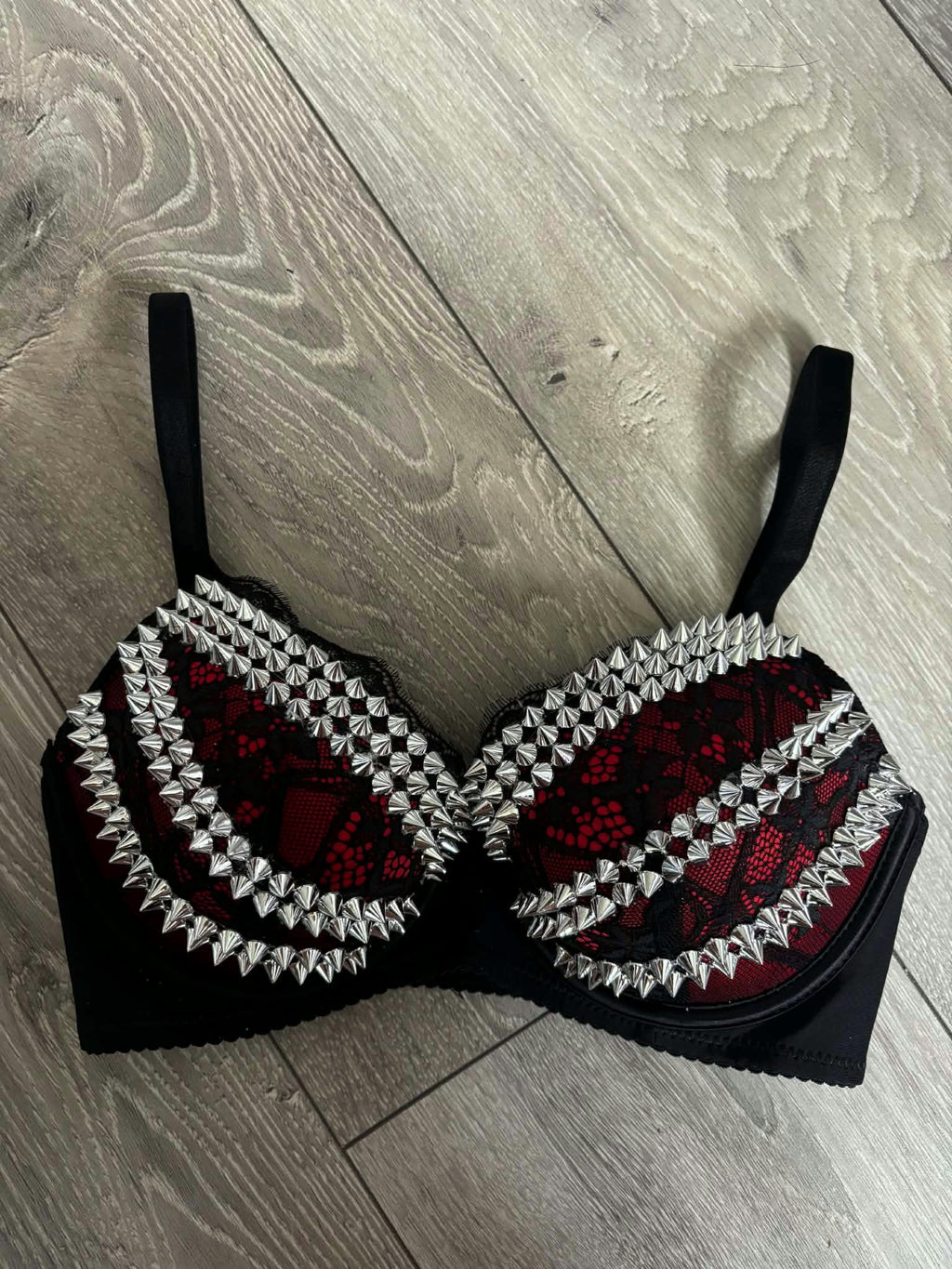The Red Triple Spiked (no cross) Push up bra
