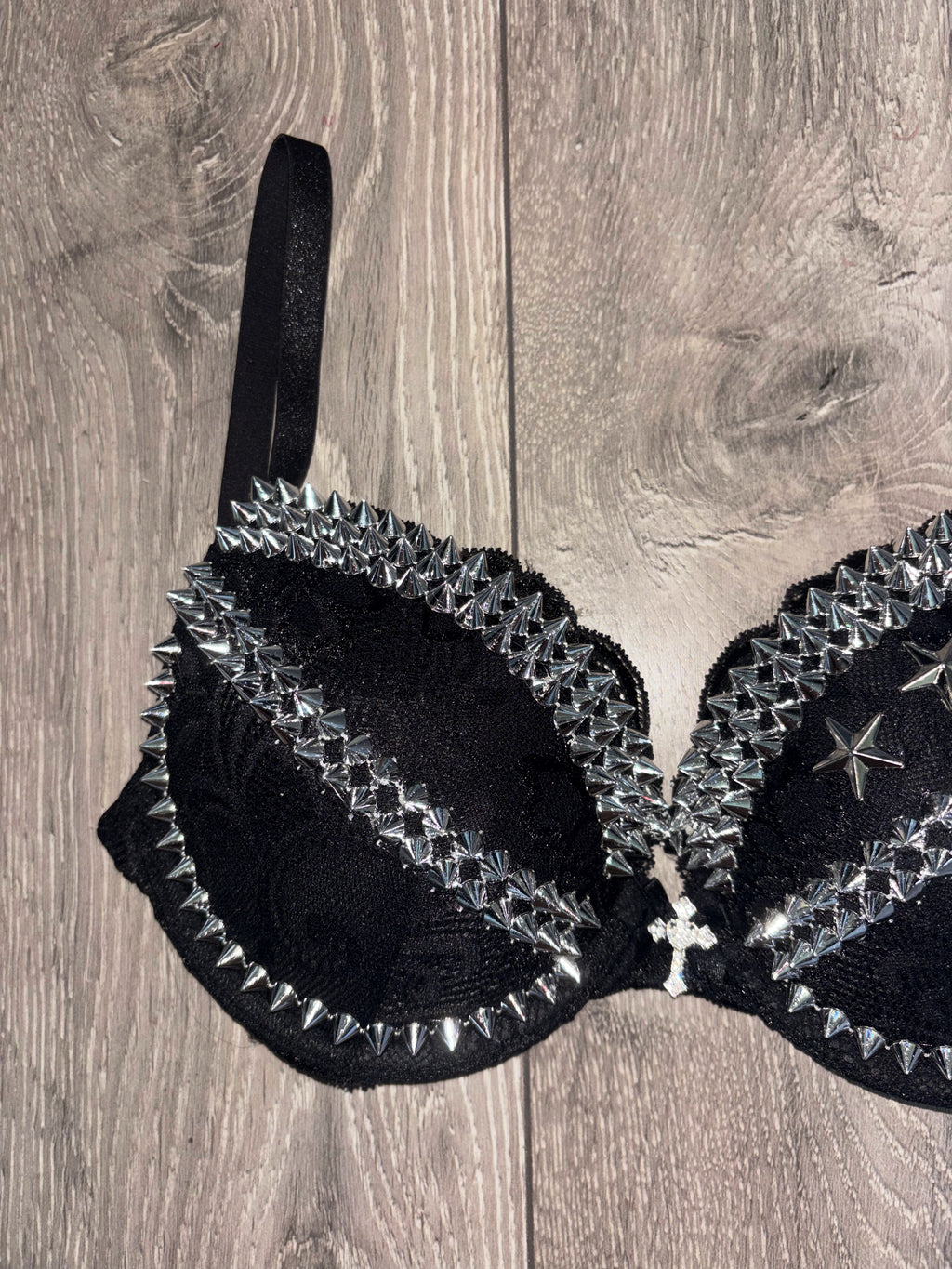 The Black Crossover Spiked (more sizes) (with cross) Push Up Bra