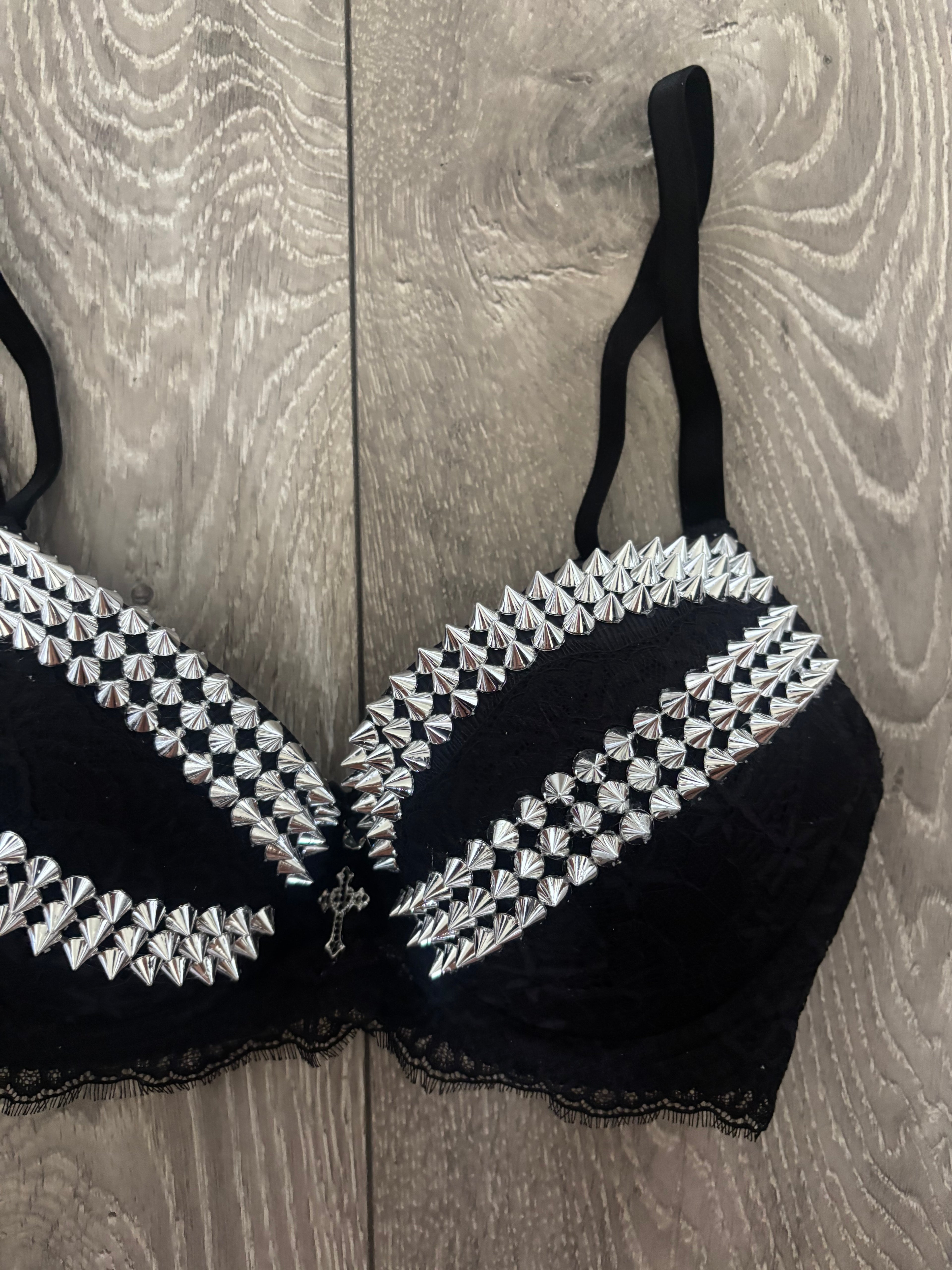 Black Y2K (with cross) Spiked push up bra