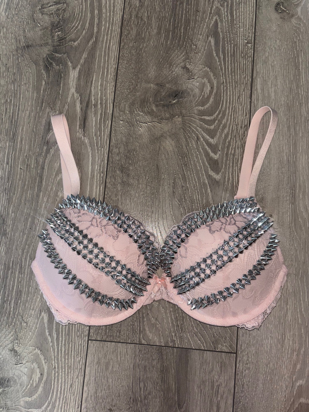 The Light Pink Triple Spiked (no cross) (more sizes) Push up bra