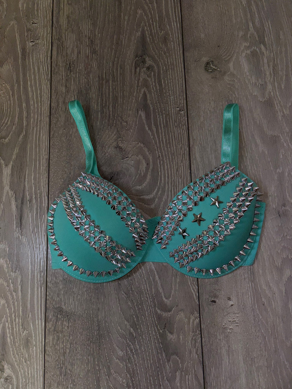 The Turquoise Crossover (with stars) (no cross) Spiked Push up Bra