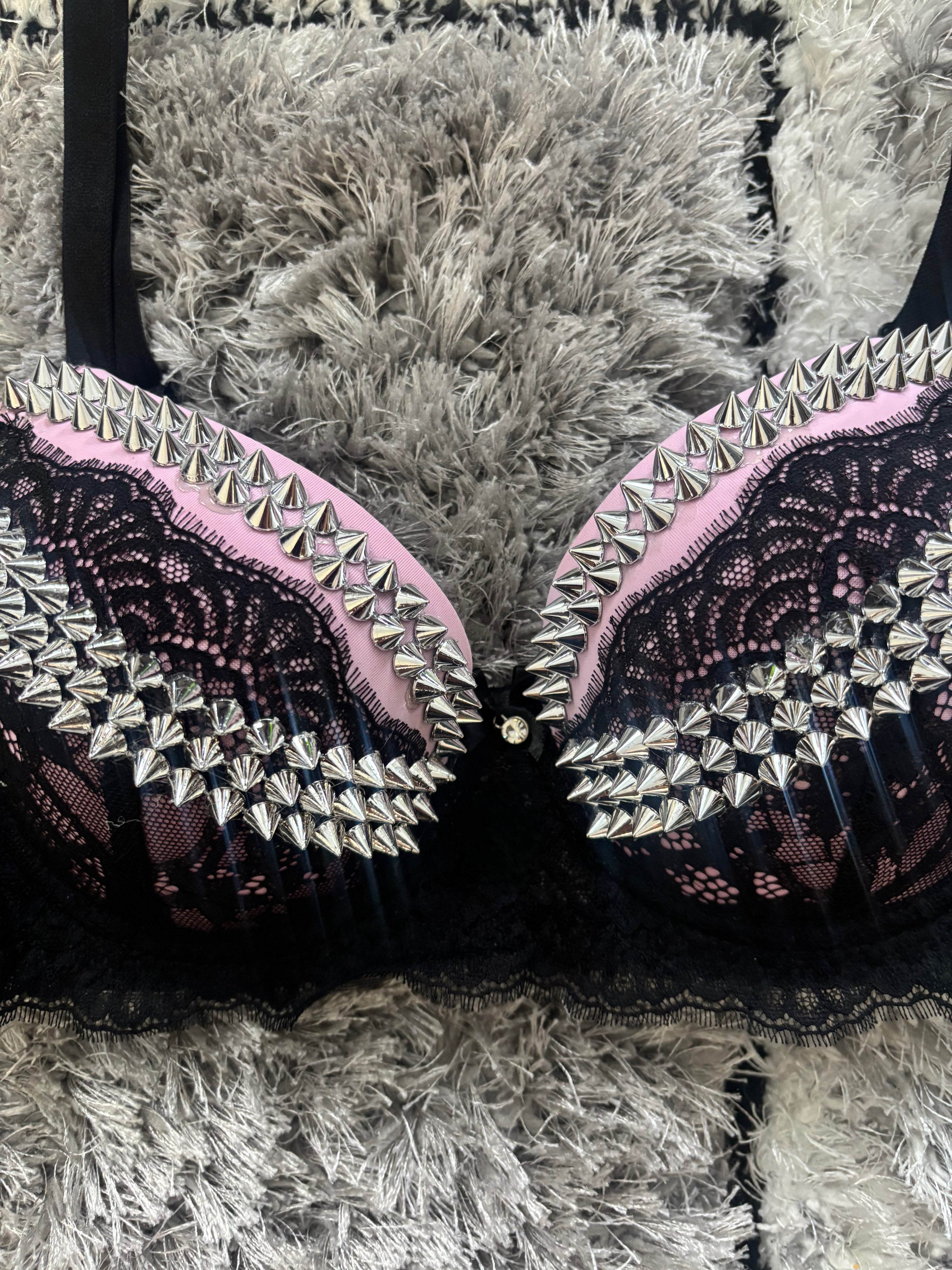 Pink and Black Y2K (no cross) Spiked push up bra