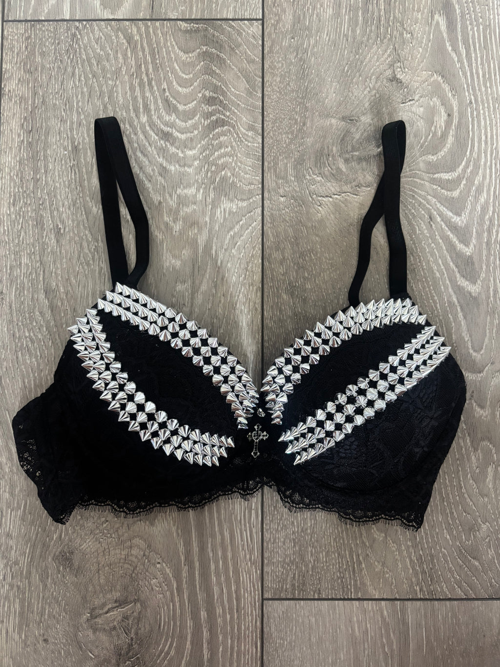 Black Y2K (with cross) Spiked push up bra