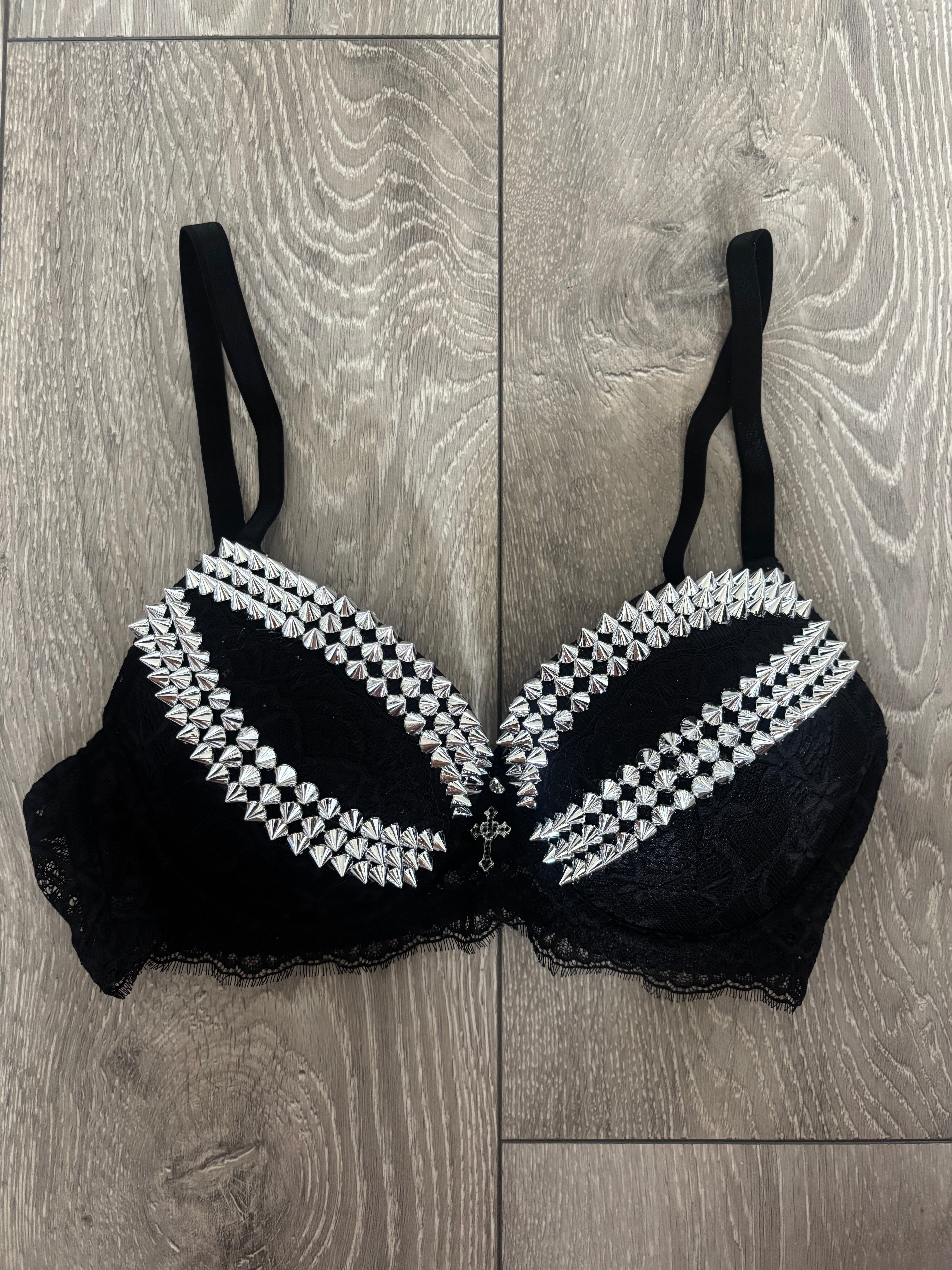Black Y2K (with cross) Spiked push up bra