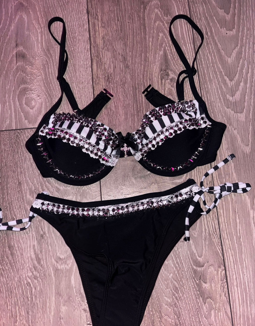 Noir Studded Bikini (with cross) underwired top and bottoms