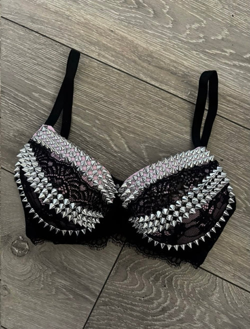 The Pink Y2K Crossover (no cross) (no stars) Spiked push up bra