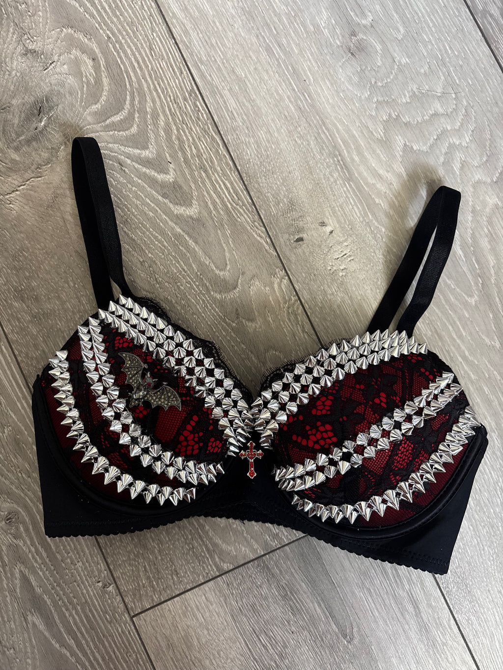 Red Bat Adjustable Pin Spiked (with cross) Push up Bra