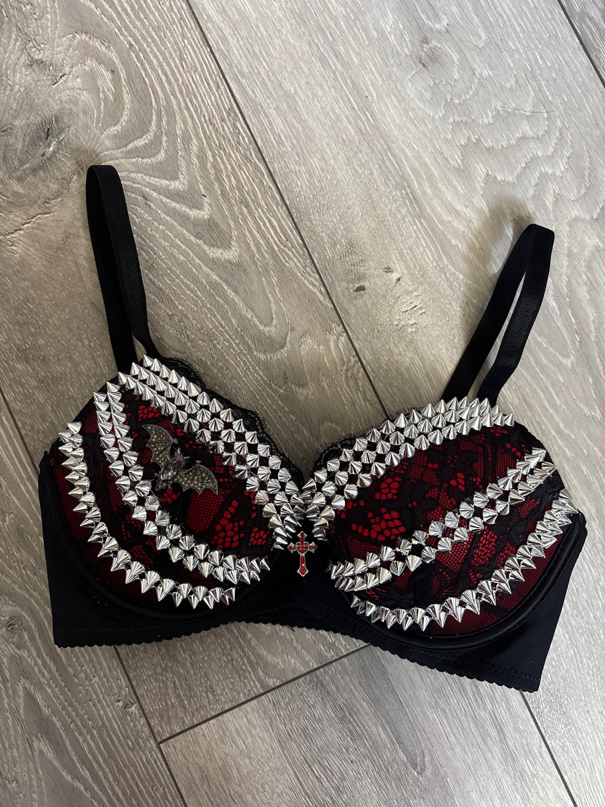 Red Bat Adjustable Pin Spiked (with cross) Push up Bra