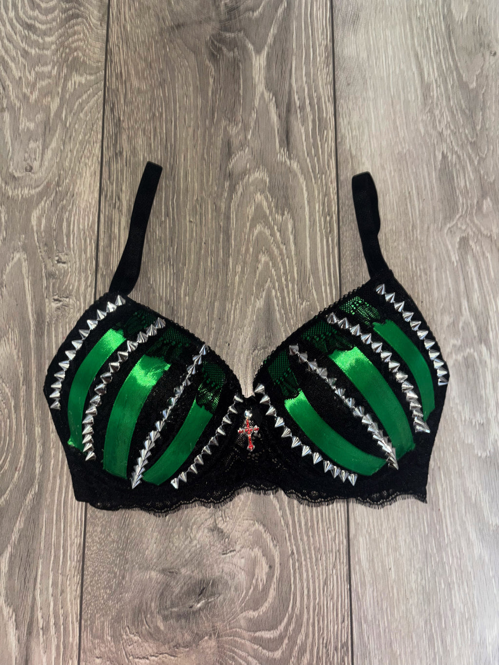Green Poison Spiked (with cross) Push up bra