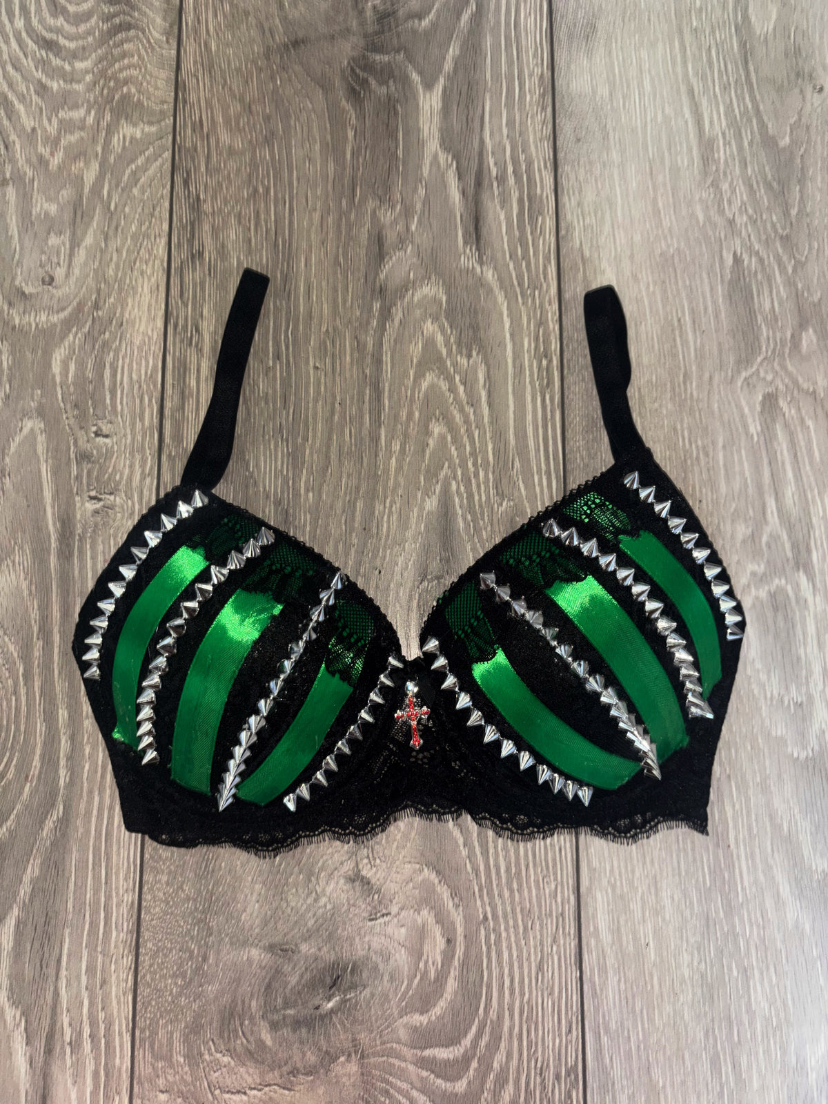 Green Poison Spiked (with cross) Push up bra