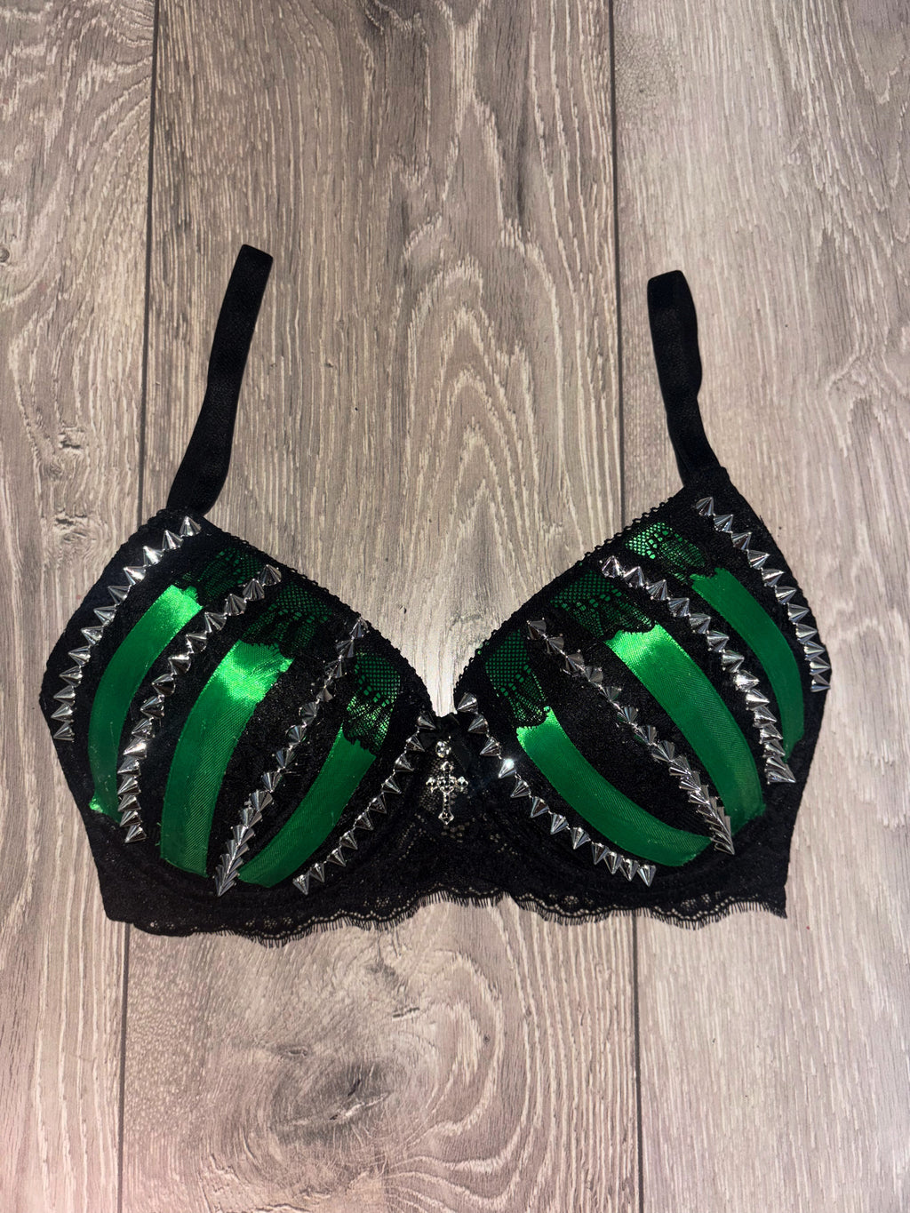Green Poison Spiked (with cross) Push up bra