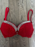 (More Sizes) Red Y2K single strip (with cross) spiked push up bra