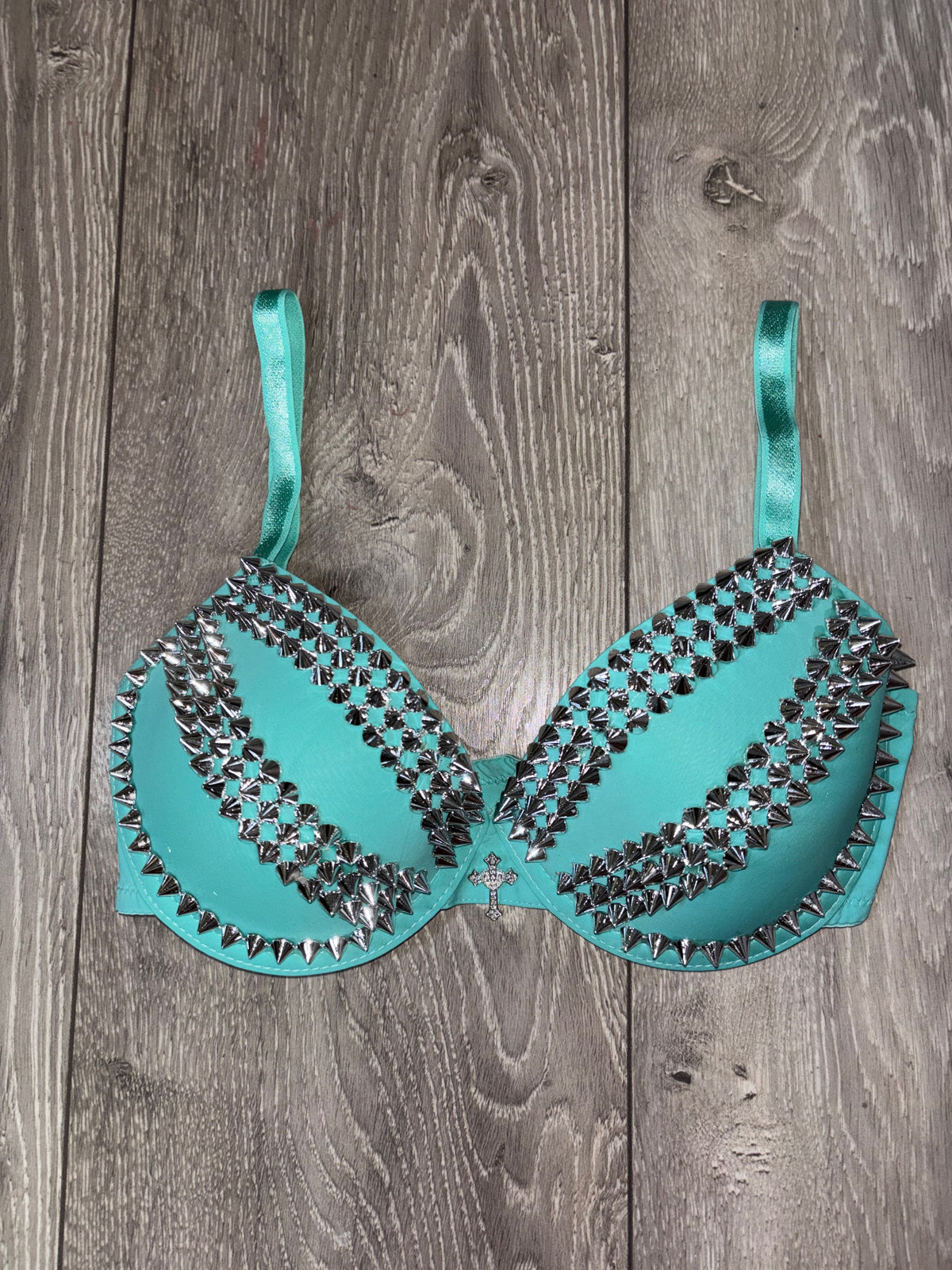 The Turquoise Crossover (with cross) (no stars) Spiked Push up Bra