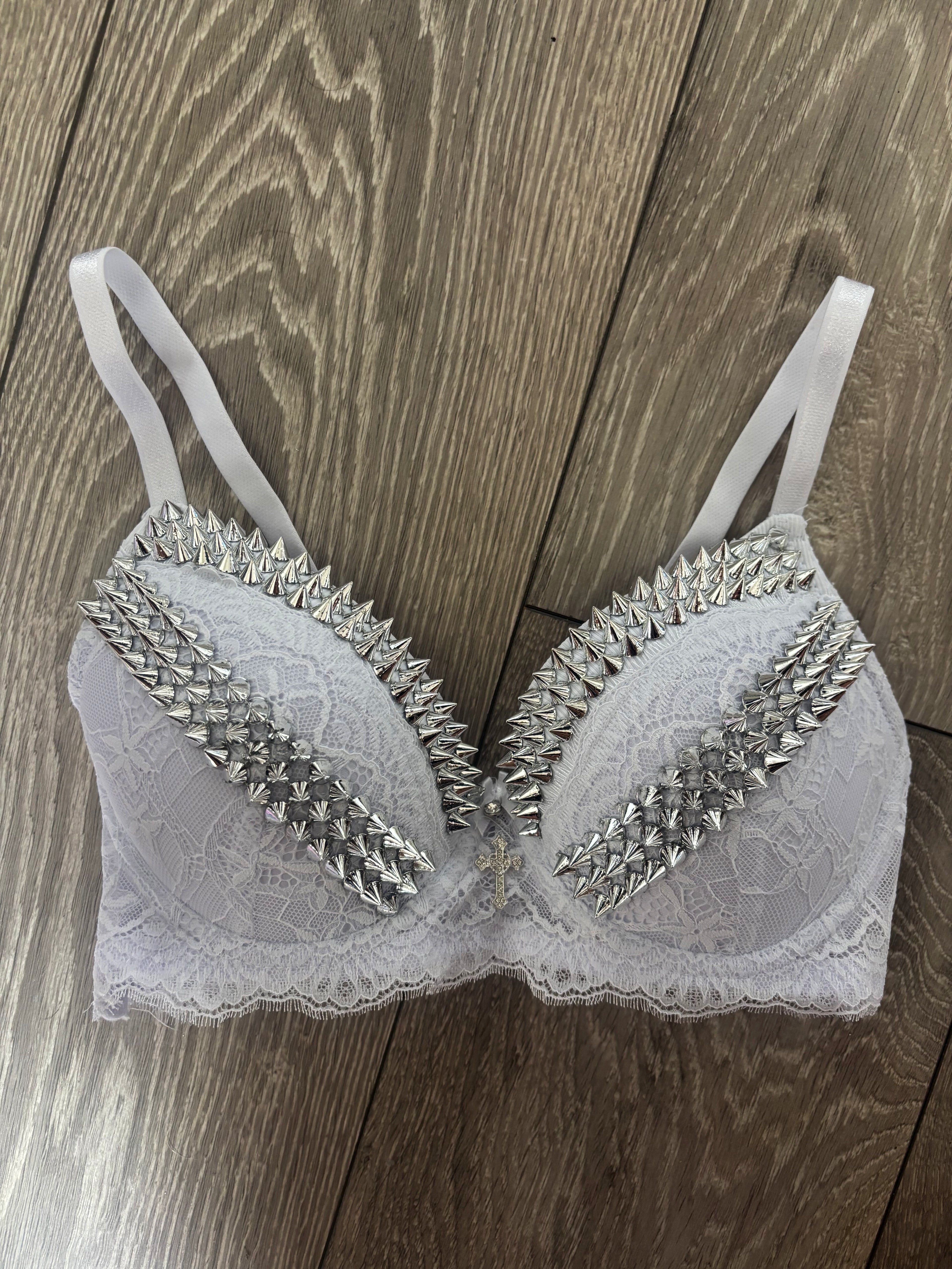 White Y2K (with cross) Spiked push up bra
