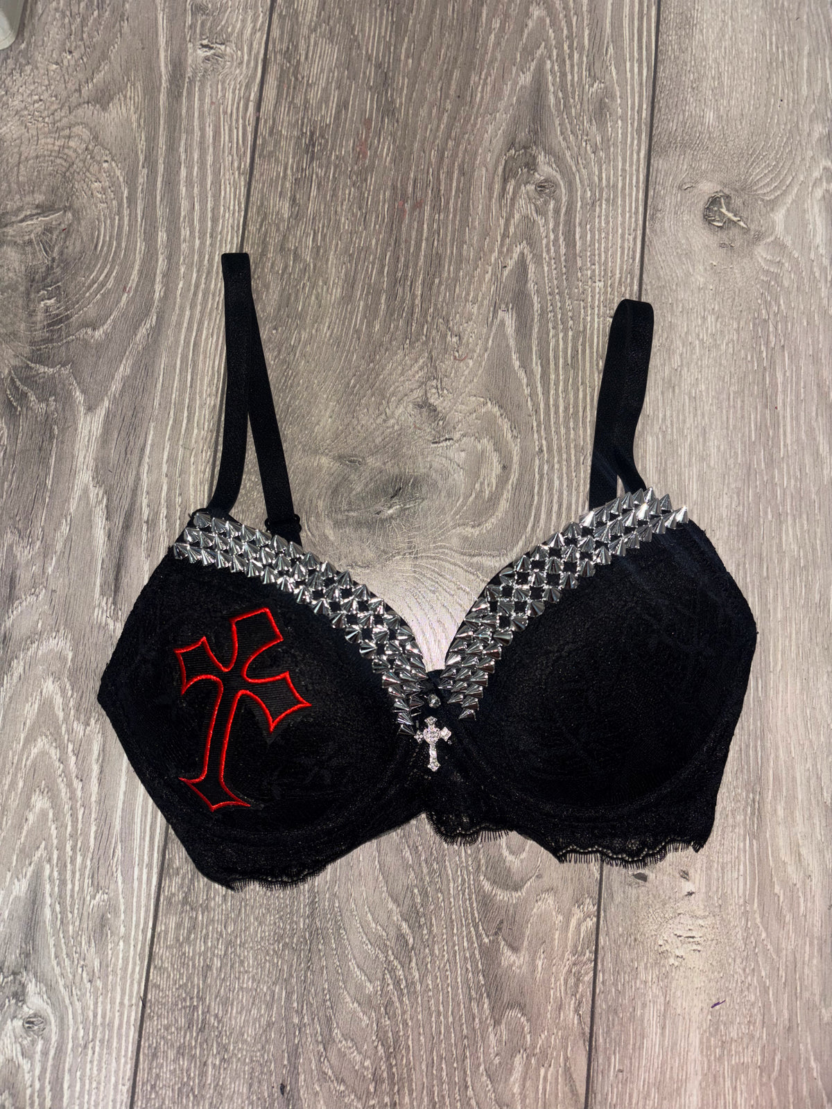 Hellbound Cross single strip spiked (with cross) push up bra