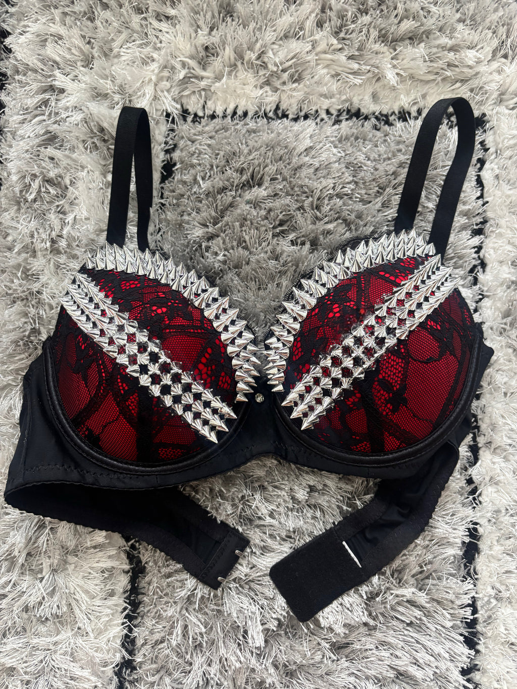 Red and Black Y2K (no cross) Spiked push up bra