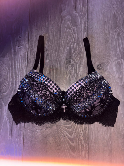 The Pink Y2K Crossover (with cross) Spiked push up bra