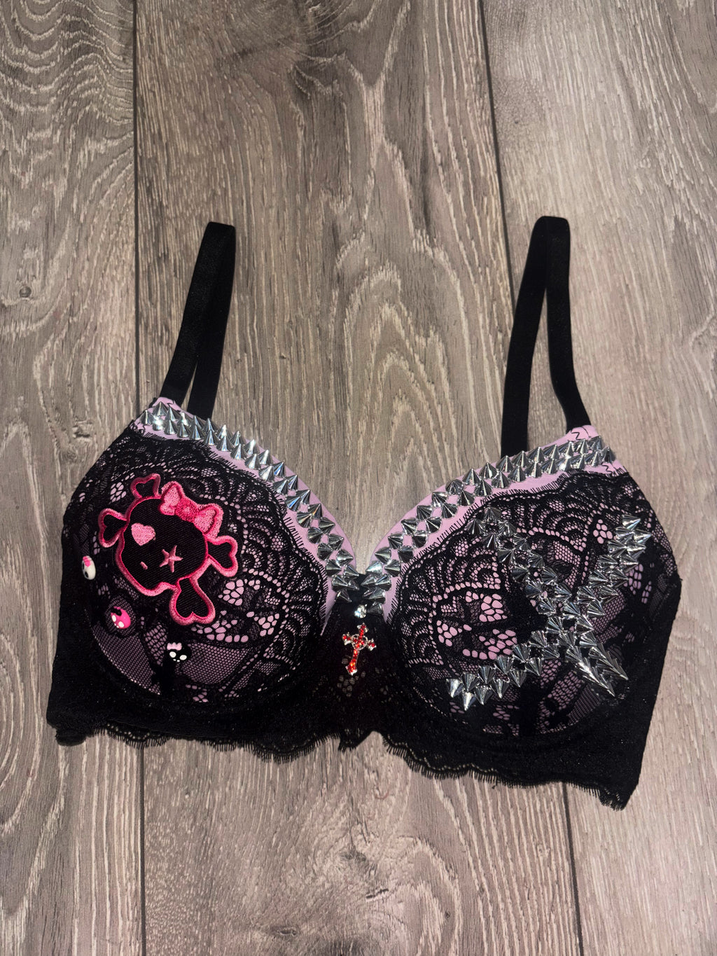 Pink Crush Skull Spiked (with cross) push up bra