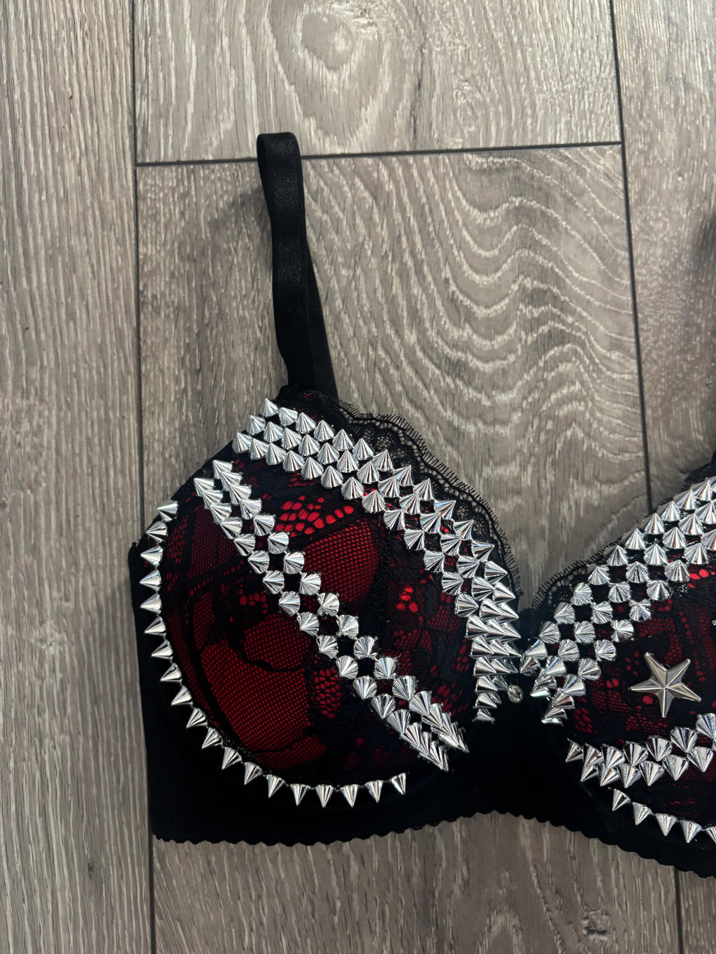 The Red Crossover (with stars) (no cross) Spiked Push Up Bra