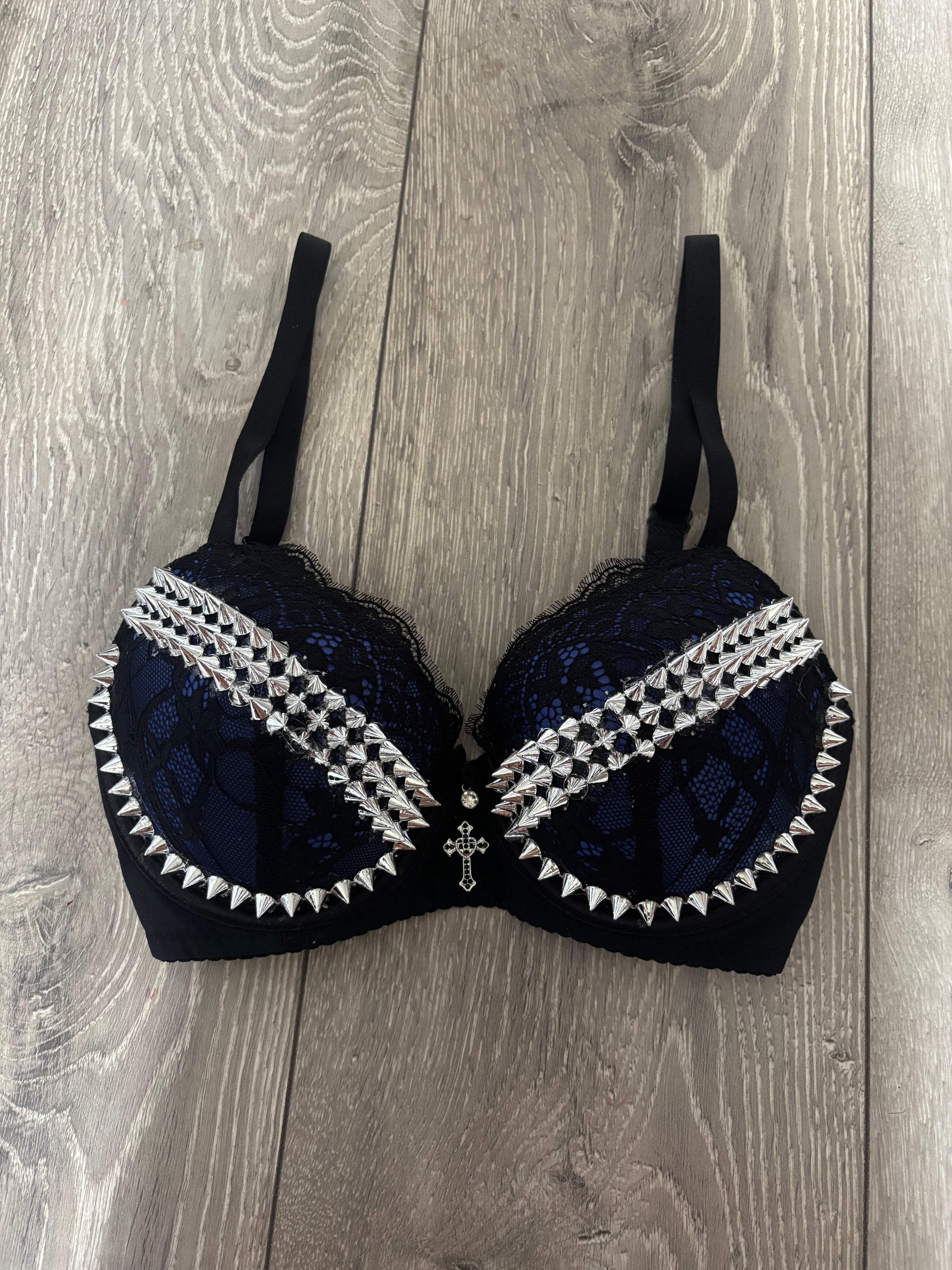 Dark Blue Y2K (with cross) Spiked push up bra