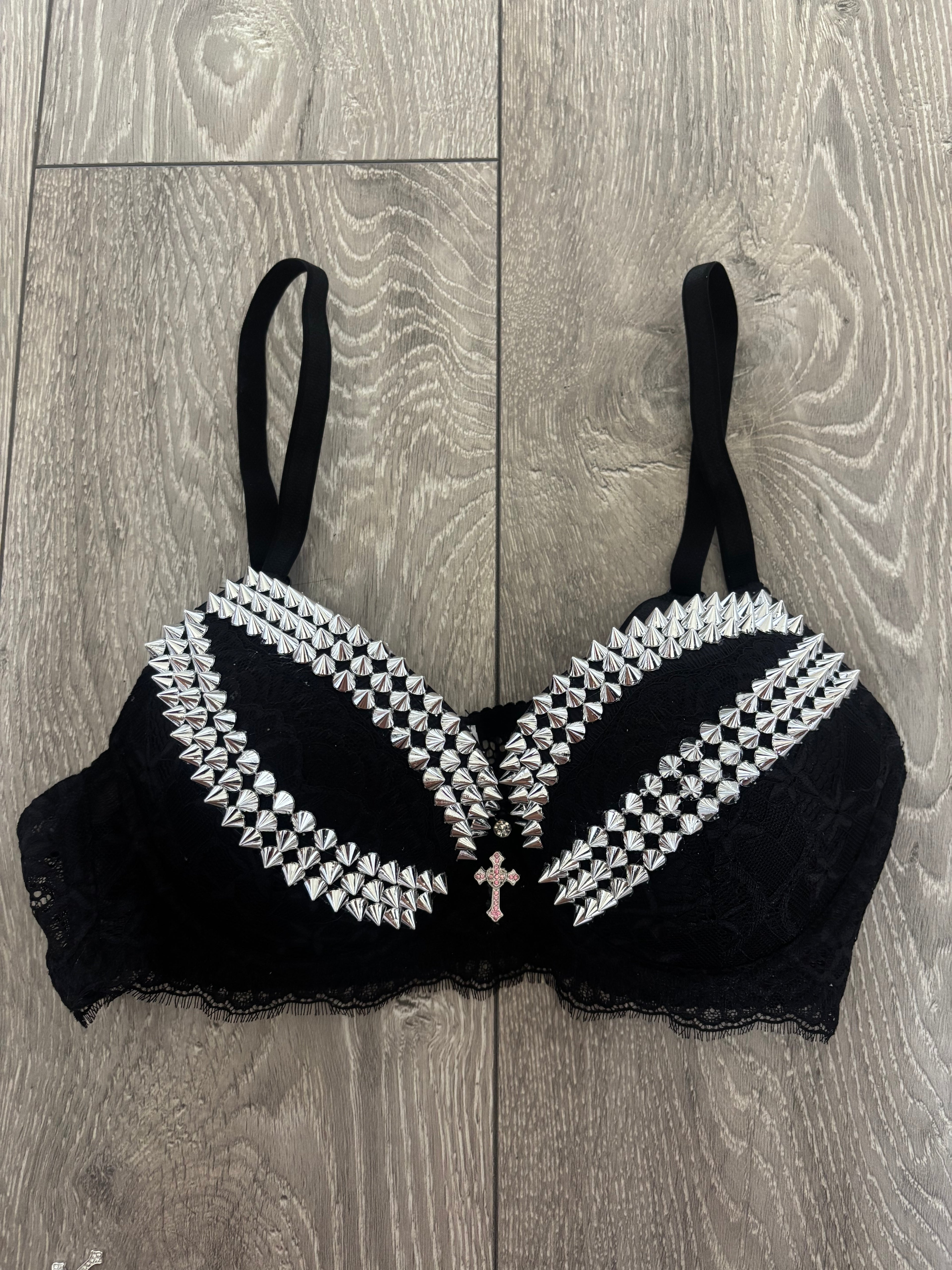 Black Y2K (with cross) Spiked push up bra