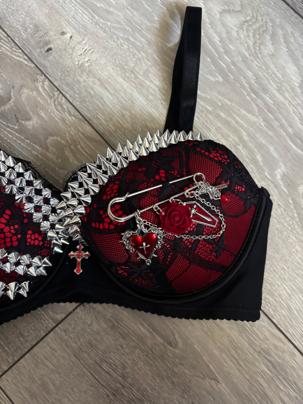The Eternal Romance Spiked adjustable gothic pin (with cross) push up bra