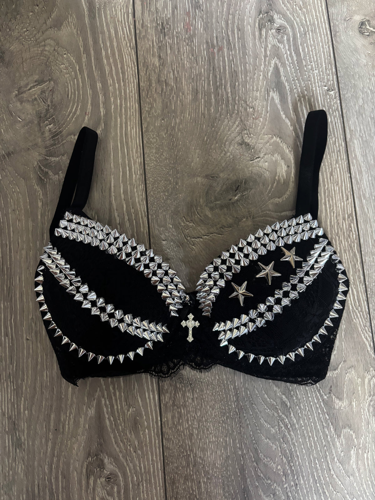 The Black Crossover Spiked (with cross) Push Up Bra