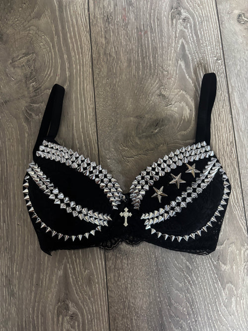 The Black Crossover Spiked (with cross) Push Up Bra