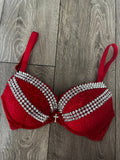 (More sizes) Red Y2K (with cross) spiked push up bra